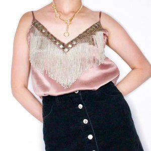 Y2K Vintage Dusty Pink Silk Camisole with Tassel by Lynn Adler